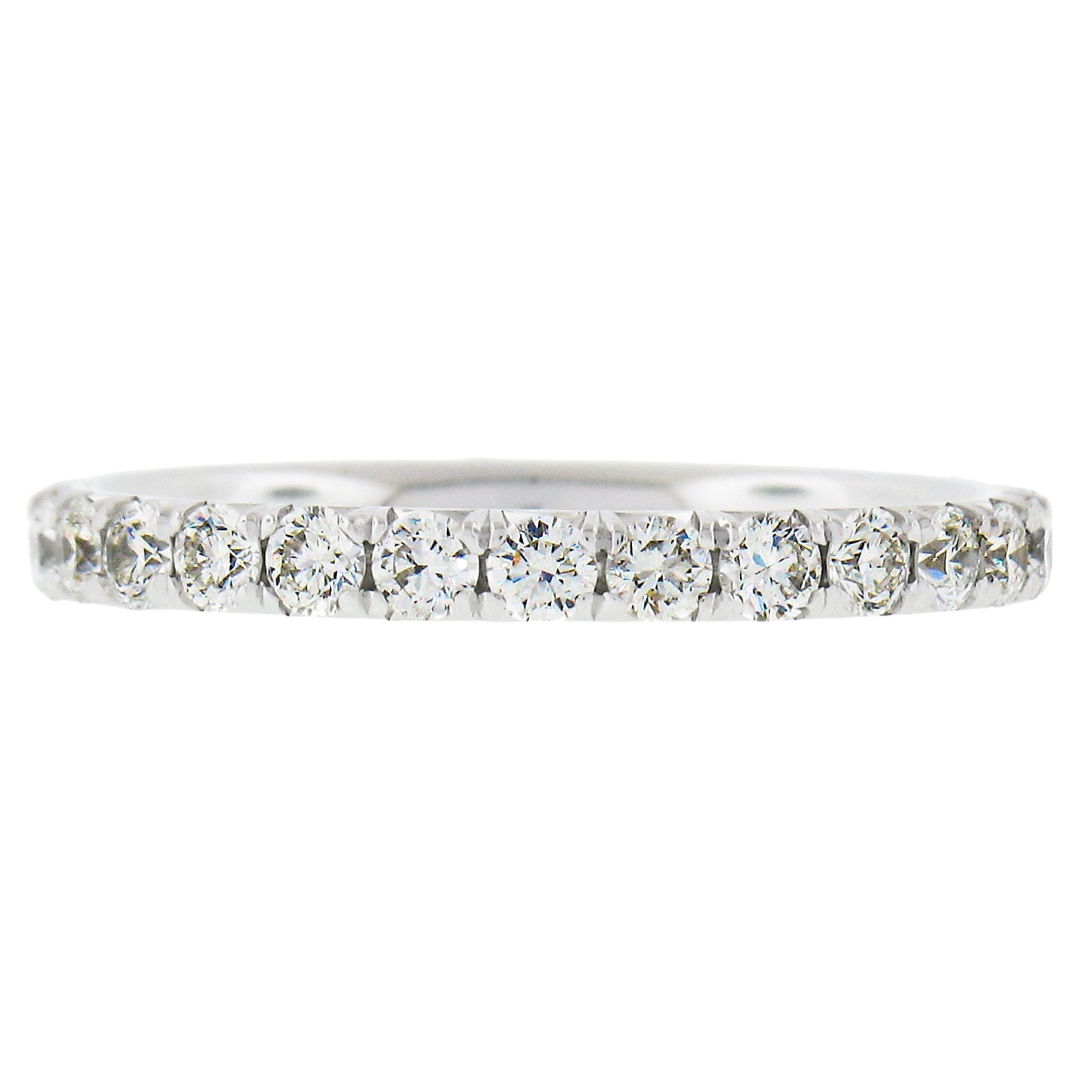 Blue Nile .950 Platinum 1.08ctw Pave Diamond Stack Wedding Eternity Band Ring For Sale