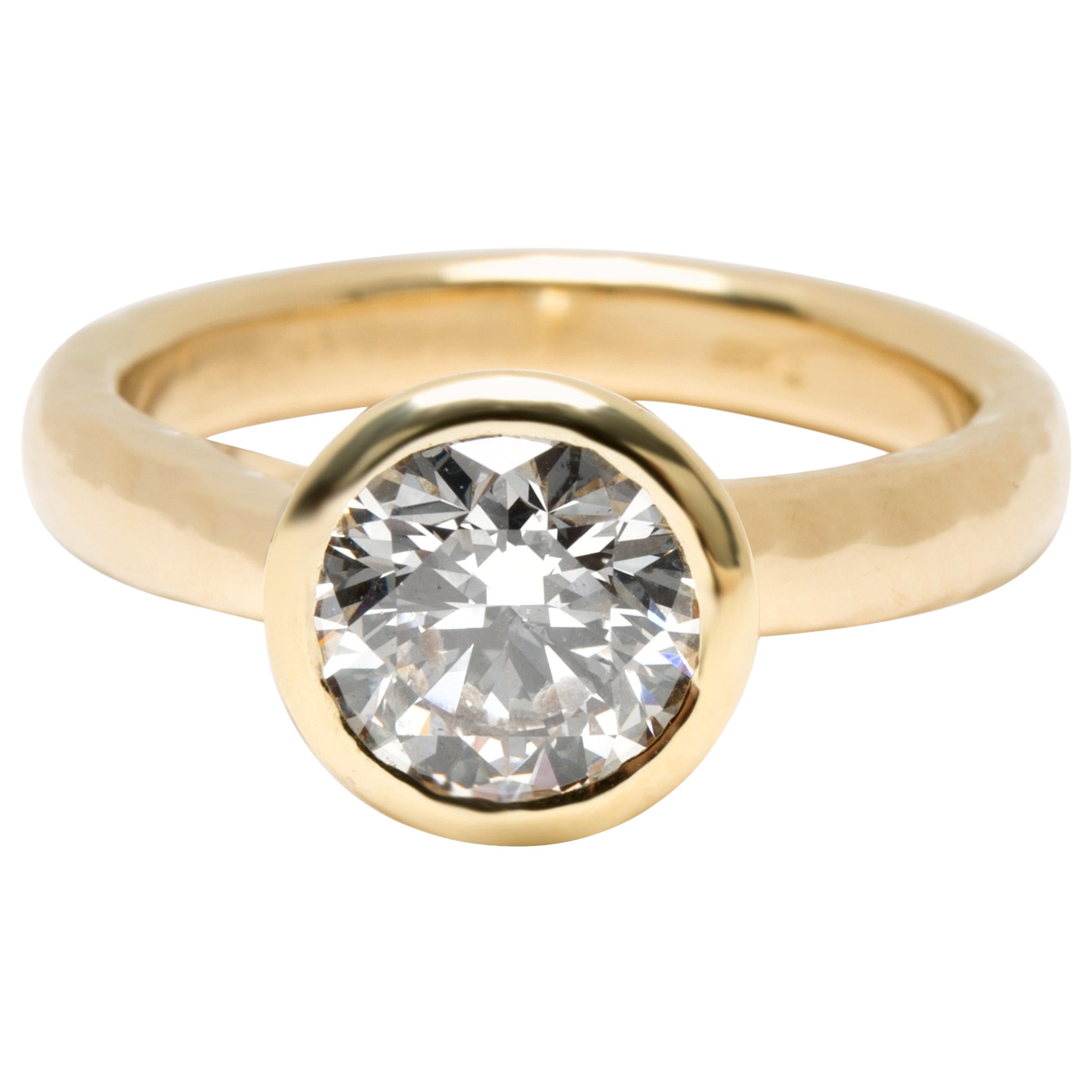 Blue Nile Bezel Set Solitaire Diamond Ring in 18 Karat Gold 1.84 Carat H/SI1