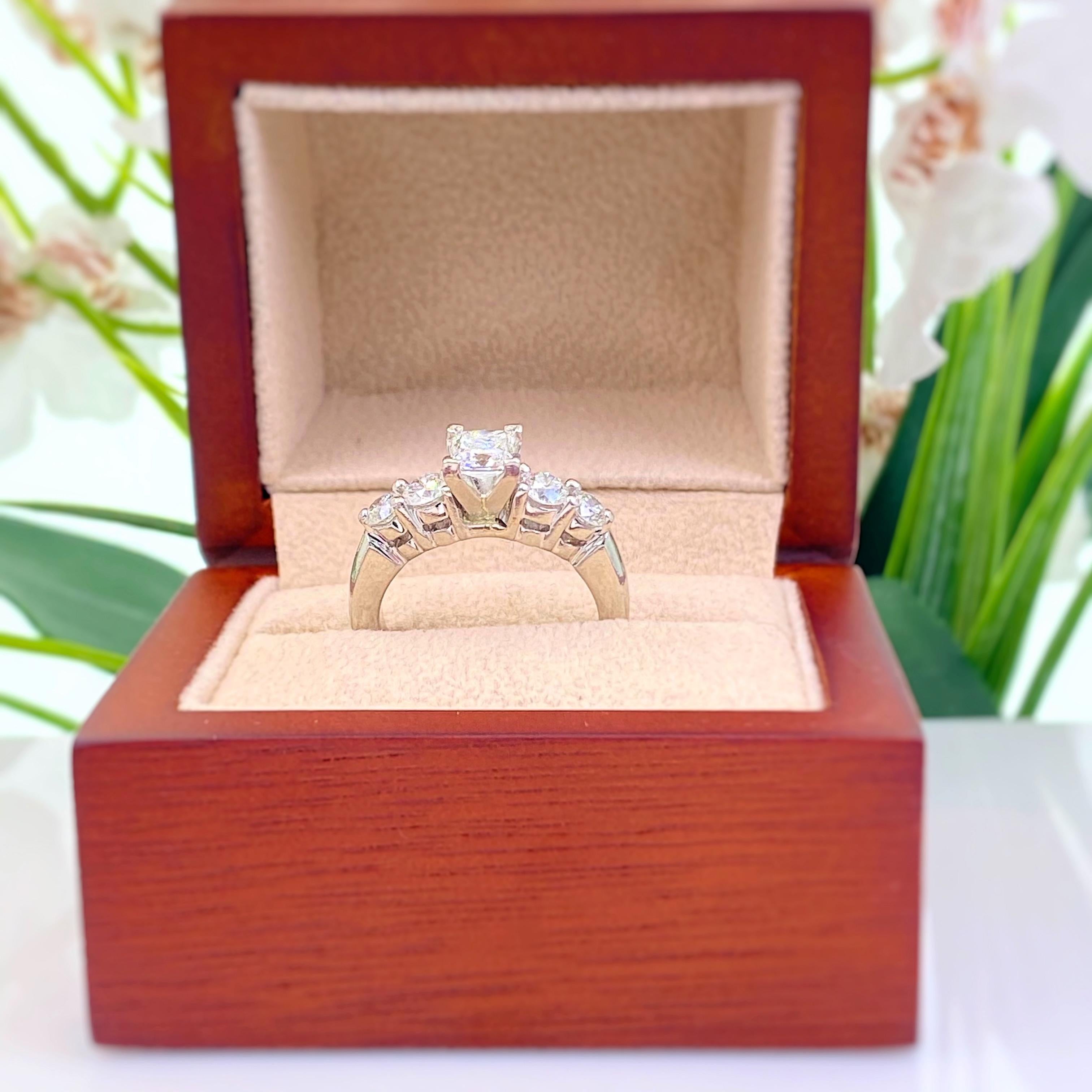 Blue Nile Princess Diamond 1.36 Carat G VS1 Platinum Engagement Ring AGS In Excellent Condition For Sale In San Diego, CA