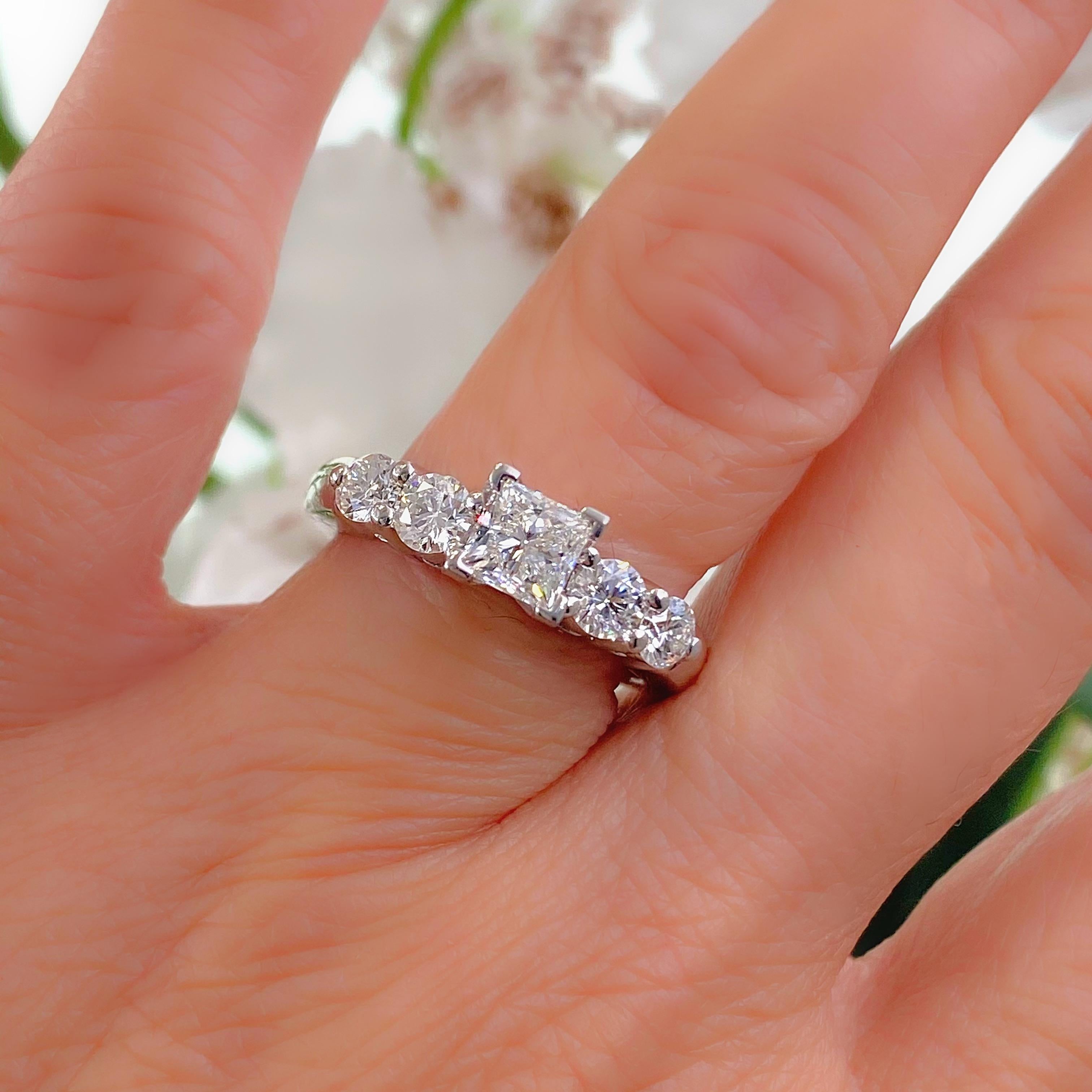 Blue Nile Princess Diamond 1.36 Carat G VS1 Platinum Engagement Ring AGS For Sale 1