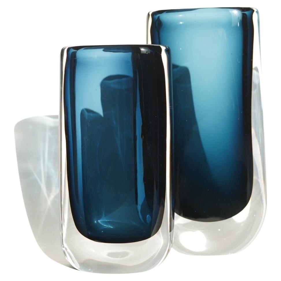 Vases en cristal bleu Nils Landberg pour Orrefors, Suède, années 1950