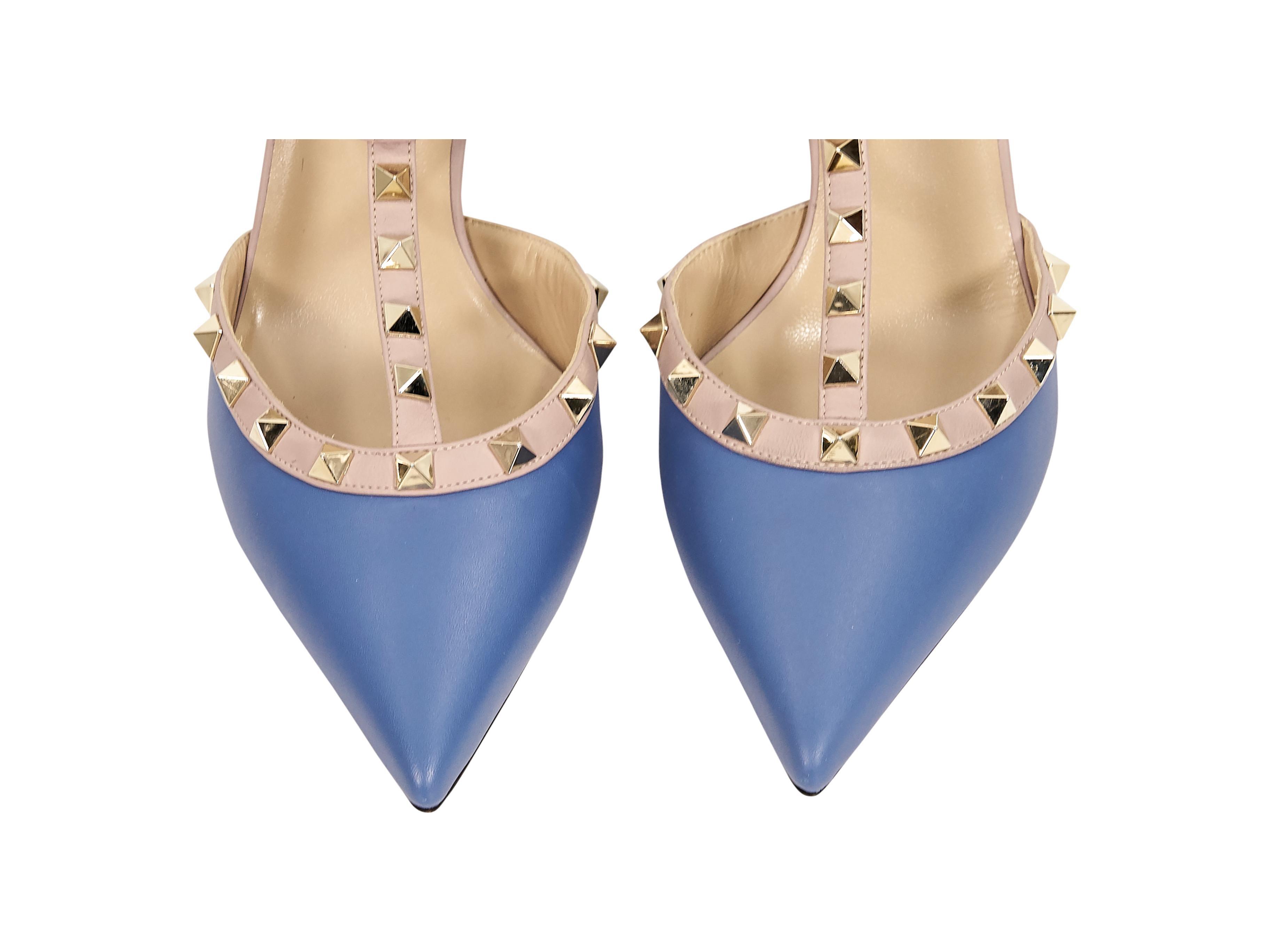 Blue & Nude Valentino Rockstud Kitten Heels In Excellent Condition In New York, NY