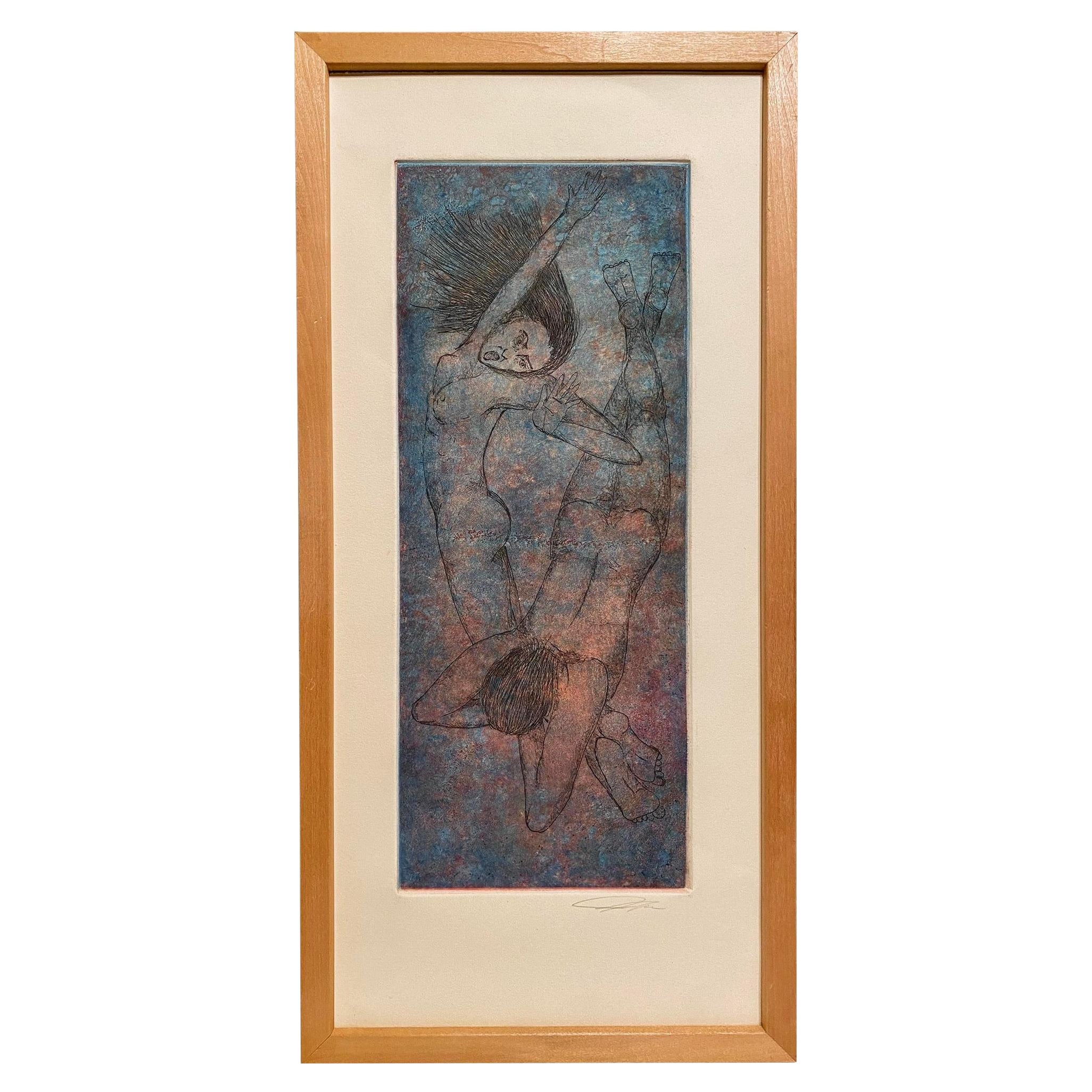 Blaue Akte Surrealistische Radierung Malerei