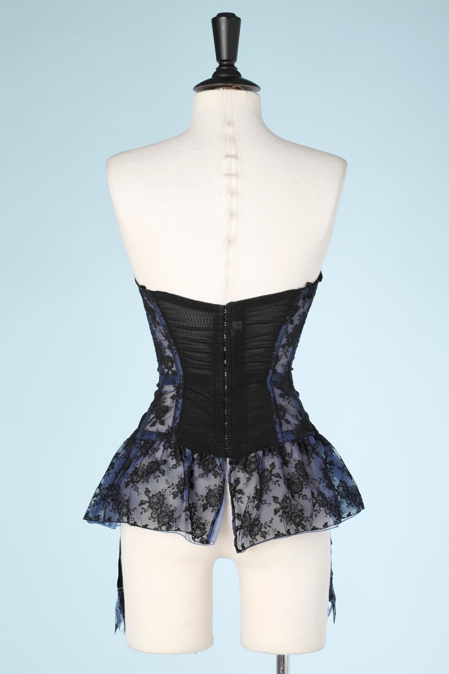 Black Blue nylon and black lace corset  Barbieri 