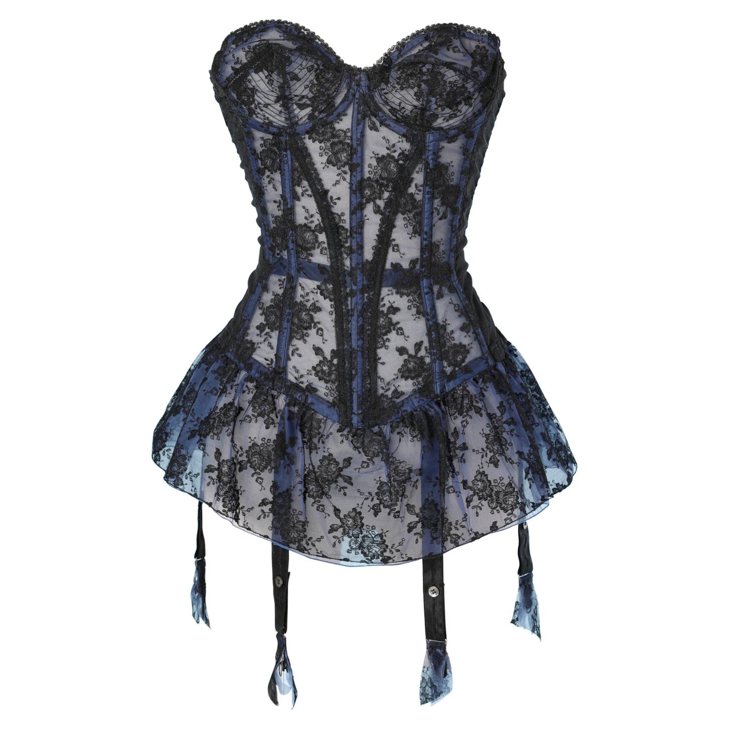 Blue nylon and black lace corset  Barbieri 