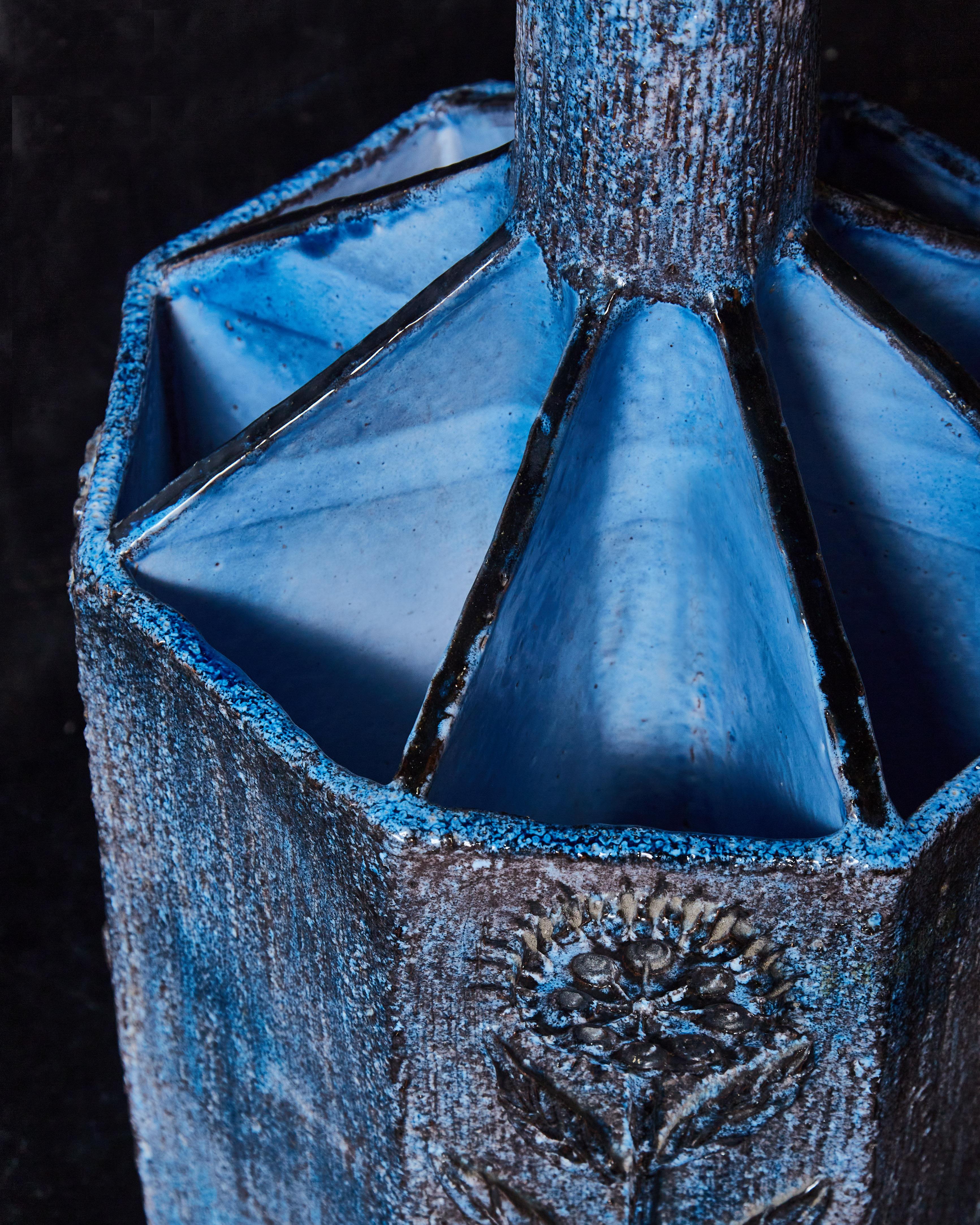 Mid-20th Century Blue Octagonal Ceramic Table Lamp