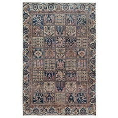 Blue Old and Worn Down Persian Bakhtiari Garden Design Hand Knotted Oriental Rug