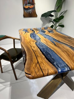Blue Olive Epoxy Resin River Table - Dining Table - Custom Wood Table