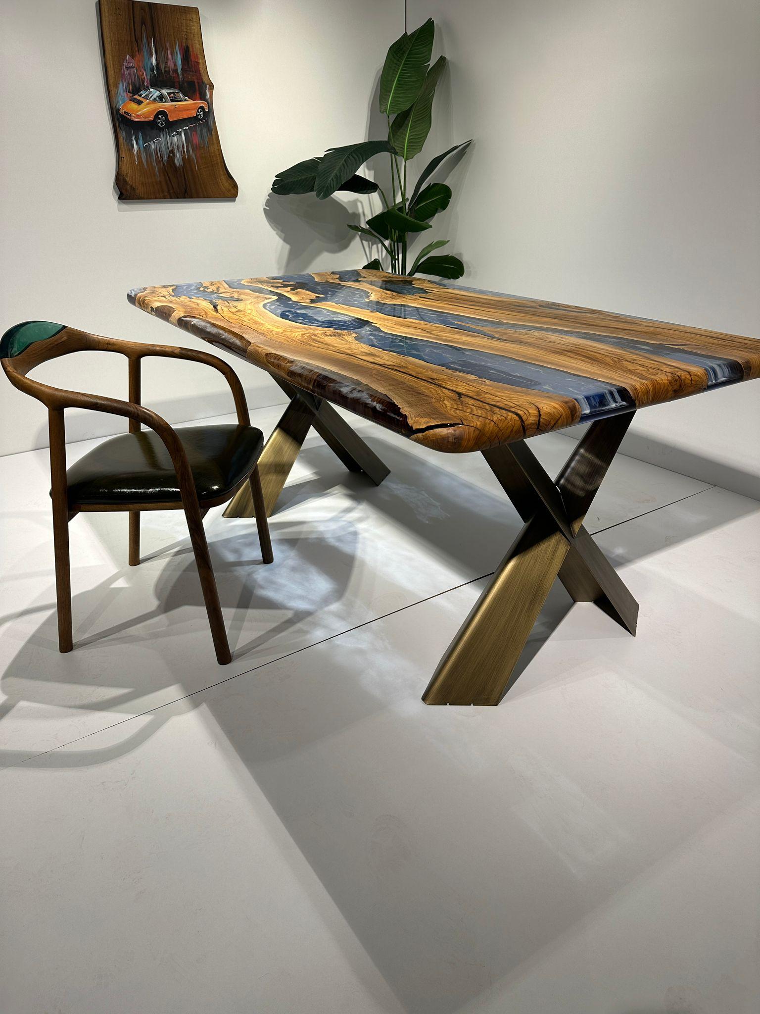 Tavolo da pranzo in resina epossidica Blue Oliver - Tavolo da pranzo - Tavolo Wood personalizzato In condizioni Nuovo in vendita a İnegöl, TR