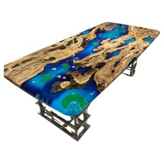 Tavolo da pranzo in resina epossidica blu Oliver - Tavolo in resina personalizzato - Tavolo Wood