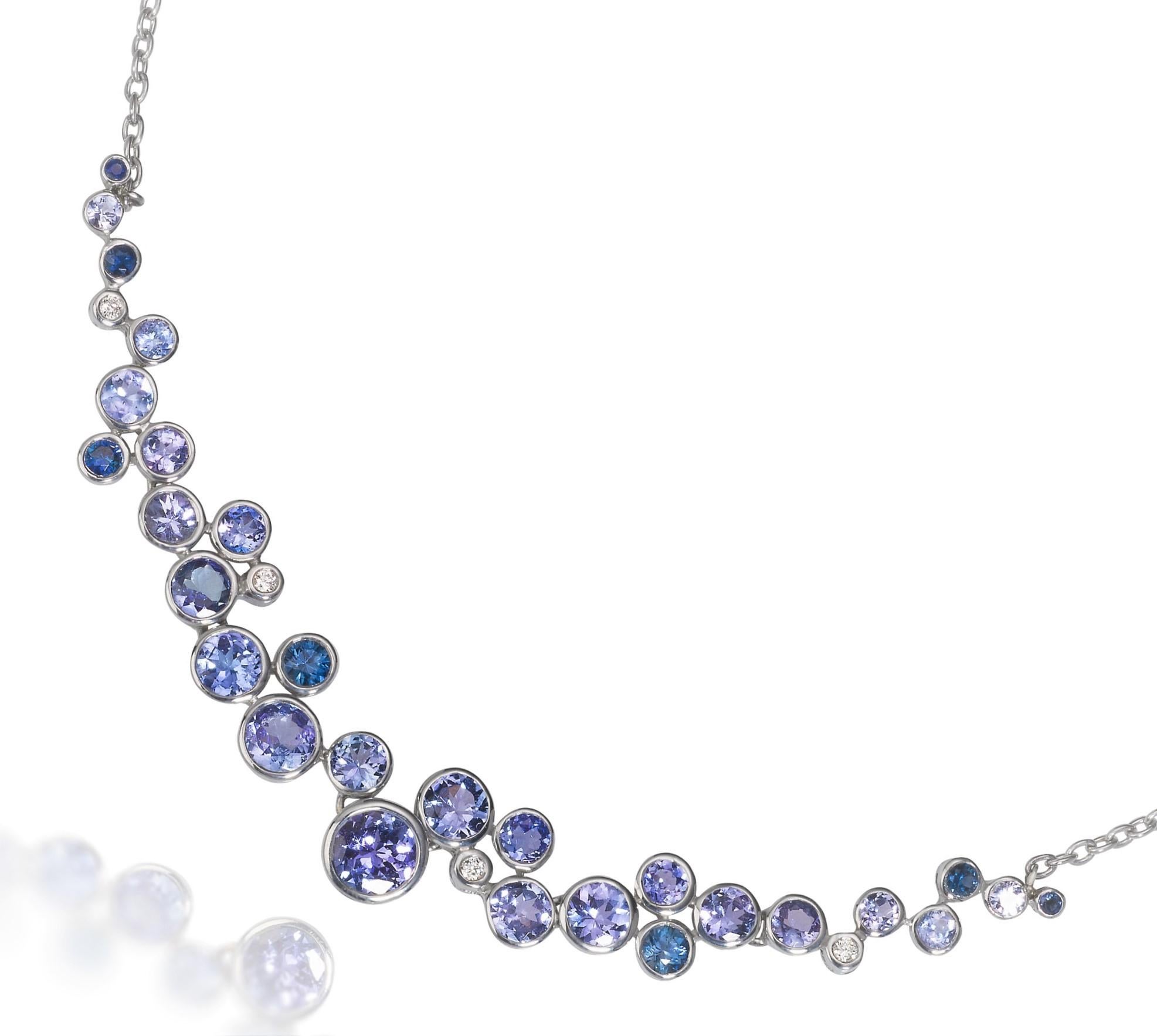 Contemporary Blue Ombre Necklace with Sapphires, Tanzanites and Diamonds