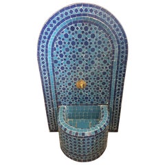 Blue on Blue Moroccan Mosaic Tile Fountain