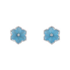 Blue Onyx and Diamond Flower Earrings