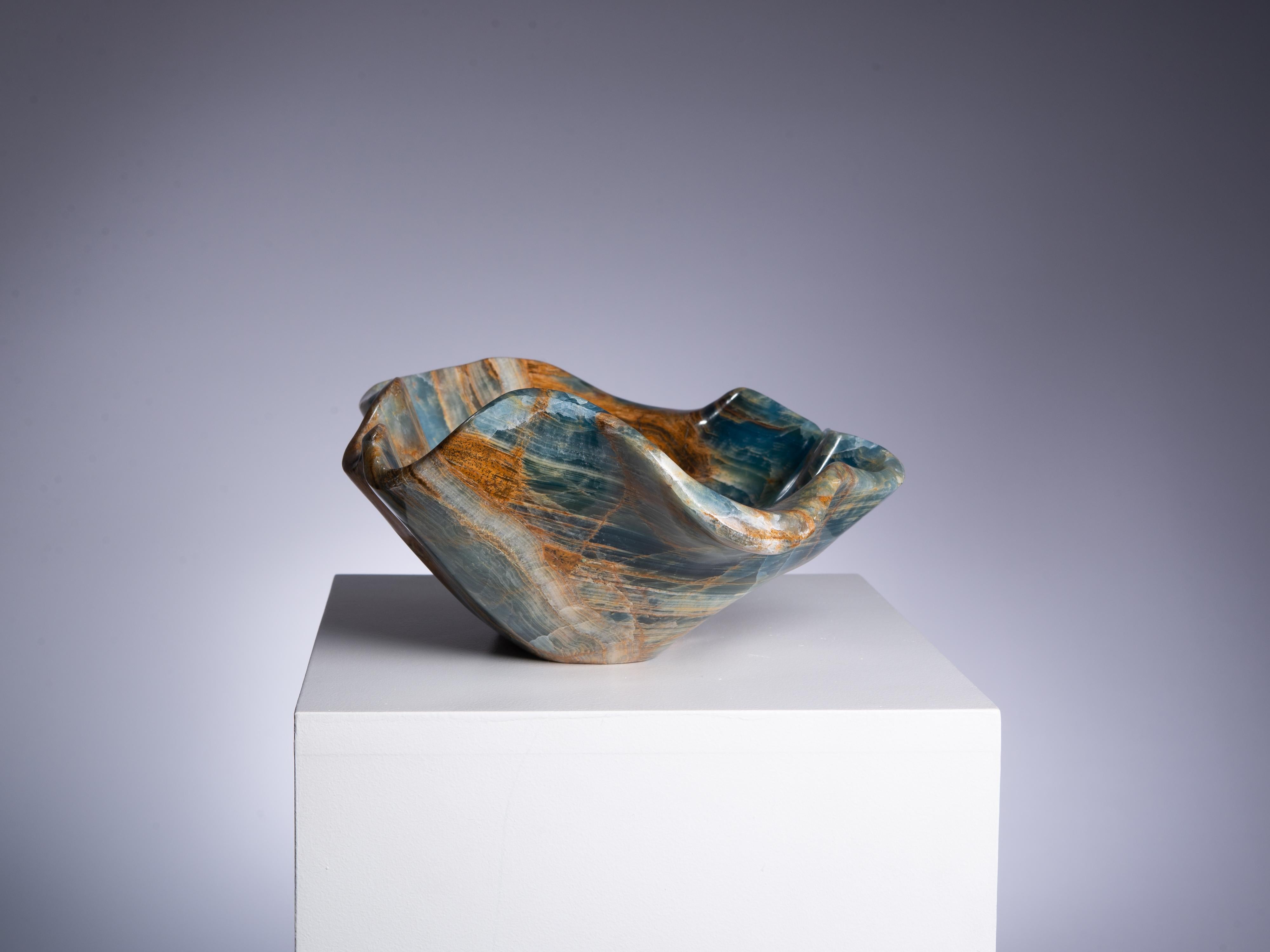 18th Century and Earlier Blue Onyx Carved Freeform Bowl