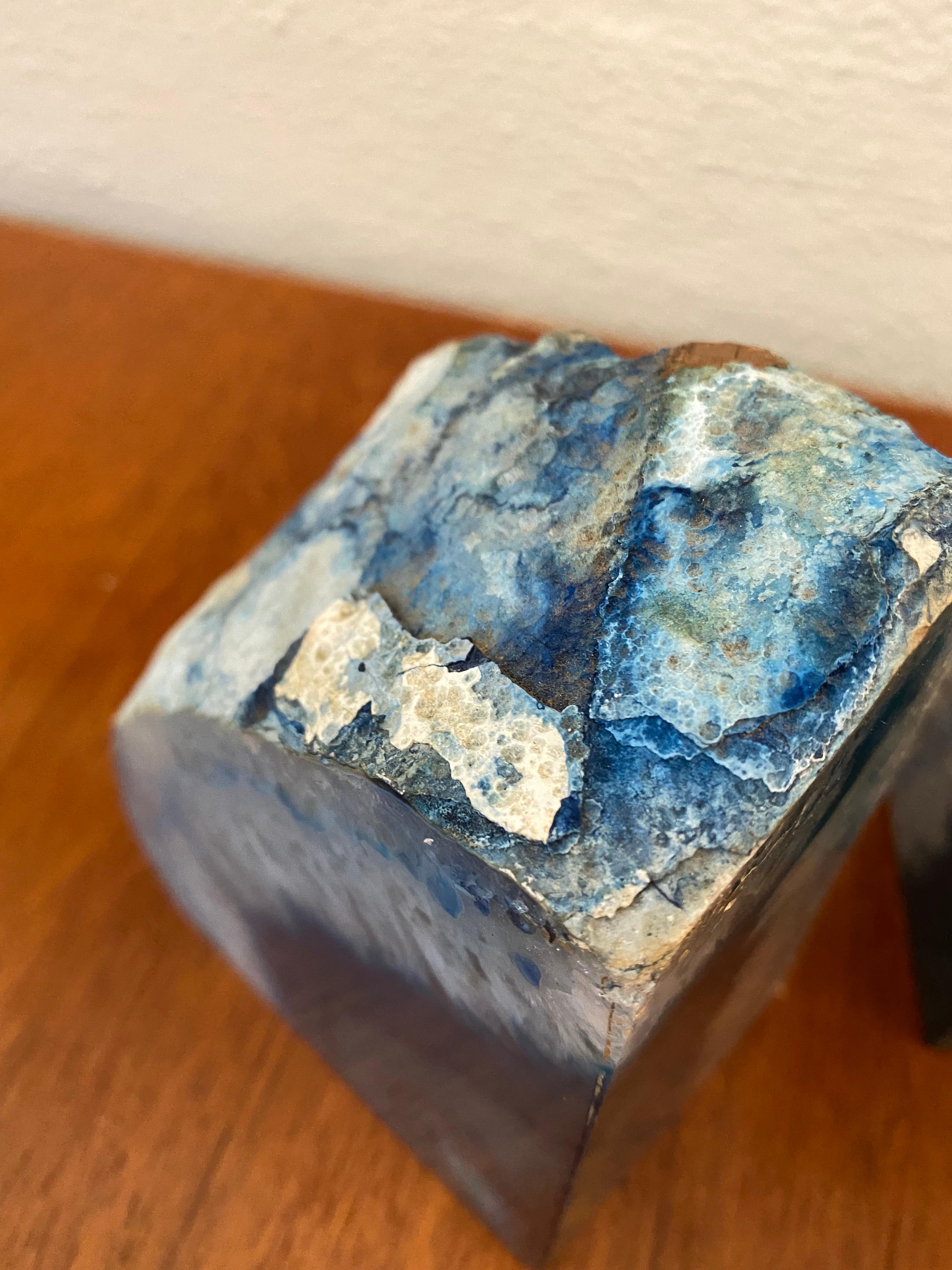 Mid-Century Modern Blue Onyx Marble Bookends