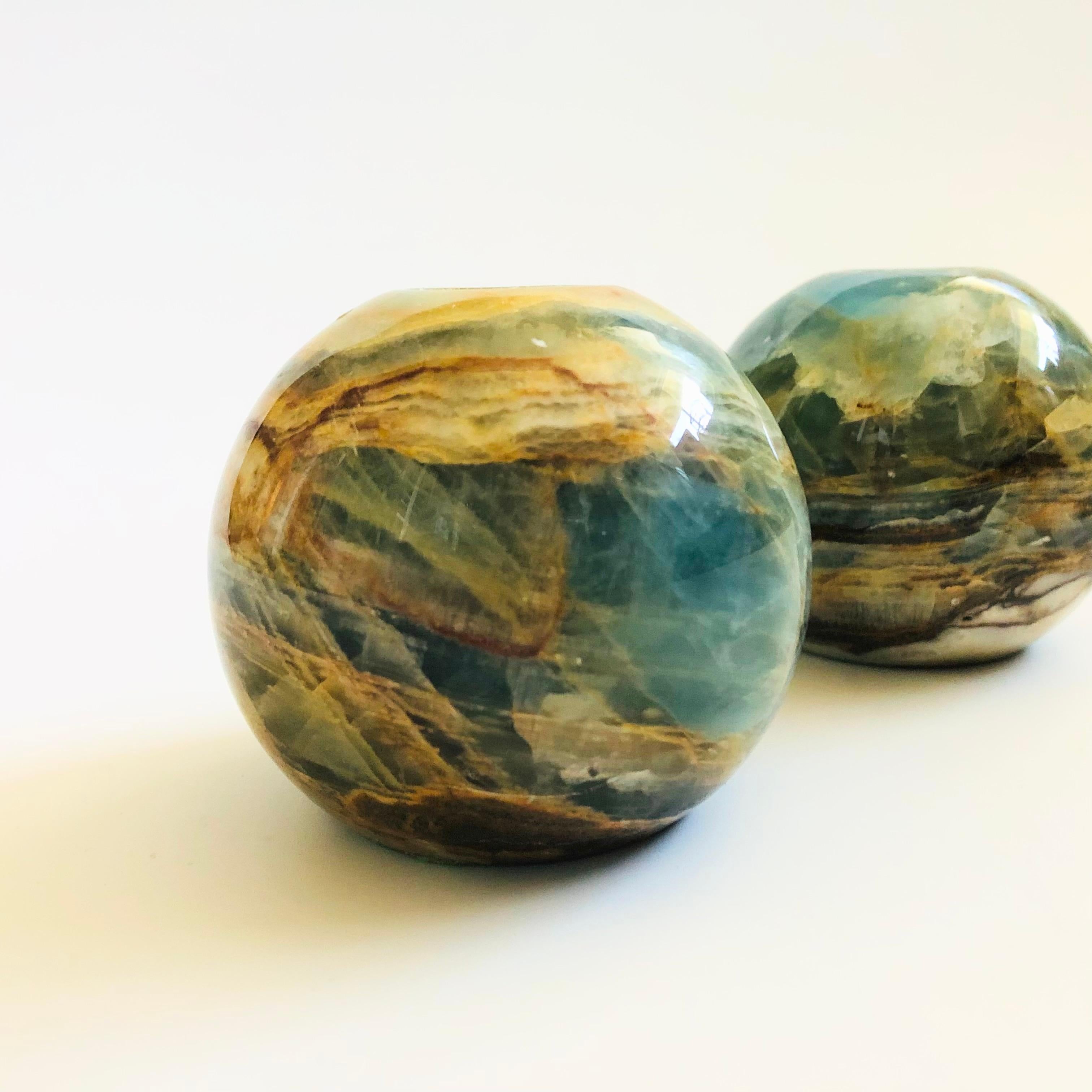 Modern Blue Onyx Sphere Candle Holders - Set of 2 For Sale