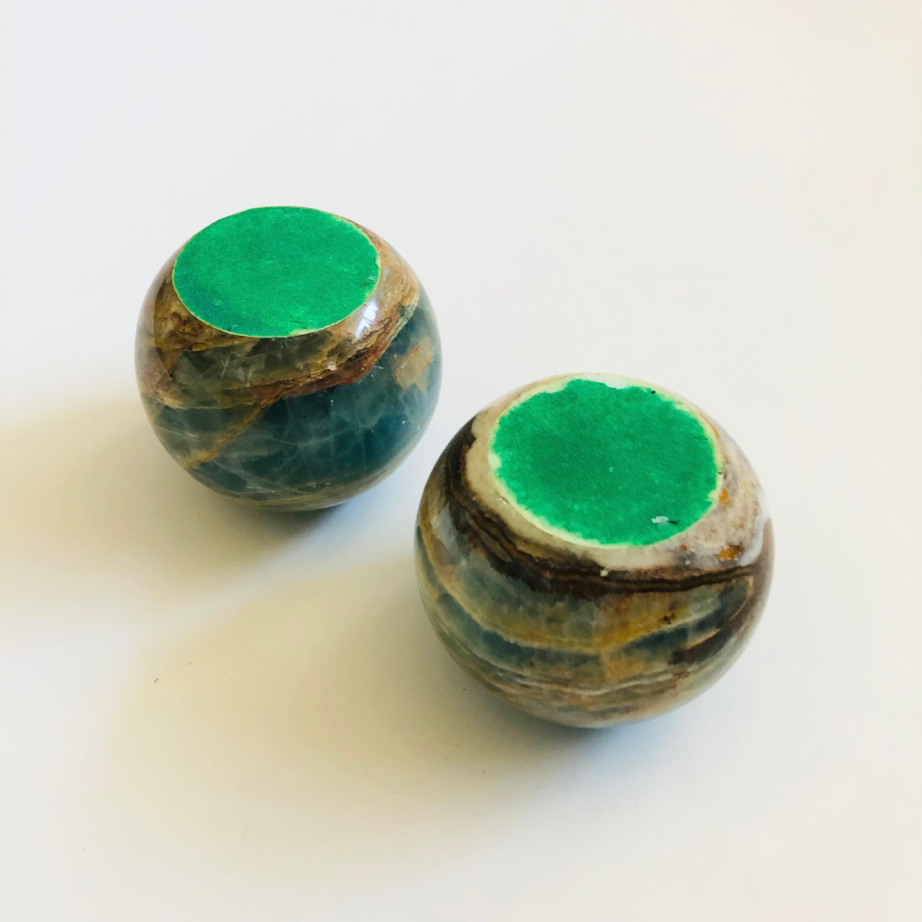 Stone Blue Onyx Sphere Candle Holders - Set of 2 For Sale