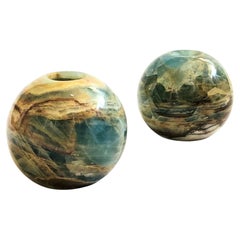 Blue Onyx Sphere Candle Holders - Set of 2