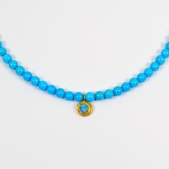 Blue Opal, 22 Karat Gold, and Sleeping Beauty Turquoise Beaded Pendant Necklace