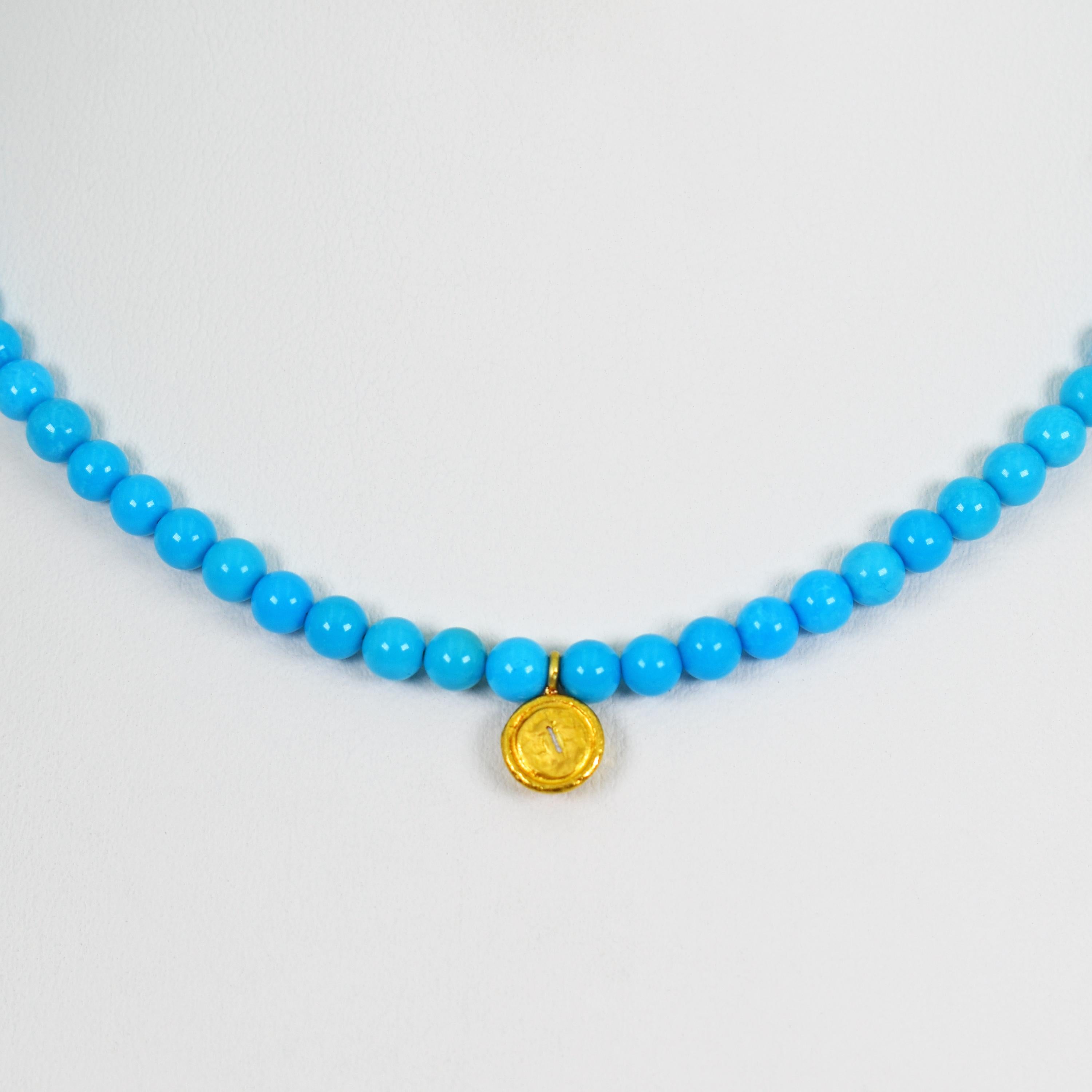 Contemporary Blue Opal, 22 Karat Gold, and Sleeping Beauty Turquoise Beaded Pendant Necklace