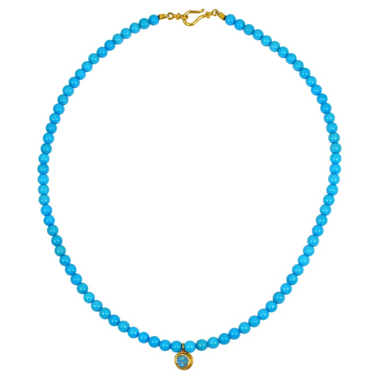 Blue Opal, 22 Karat Gold, and Sleeping Beauty Turquoise Beaded Pendant ...