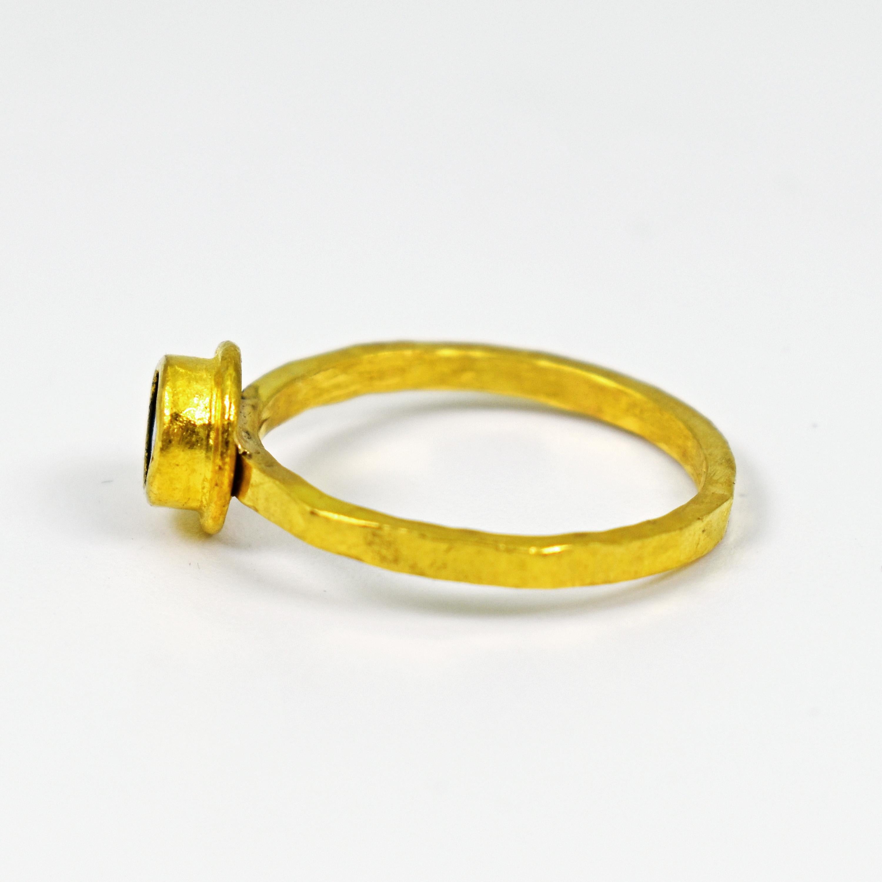 Contemporary Blue Opal 22 Karat Gold Bezel Stacker Fashion Ring For Sale