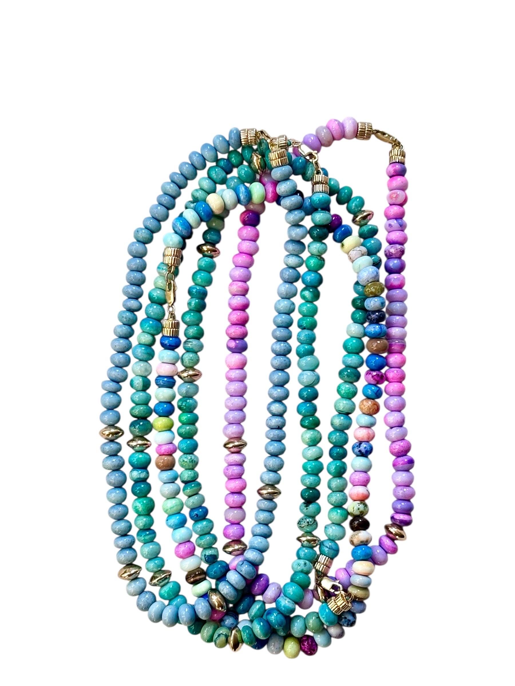 Bead Blue Opal and 14k Gold Necklace For Sale