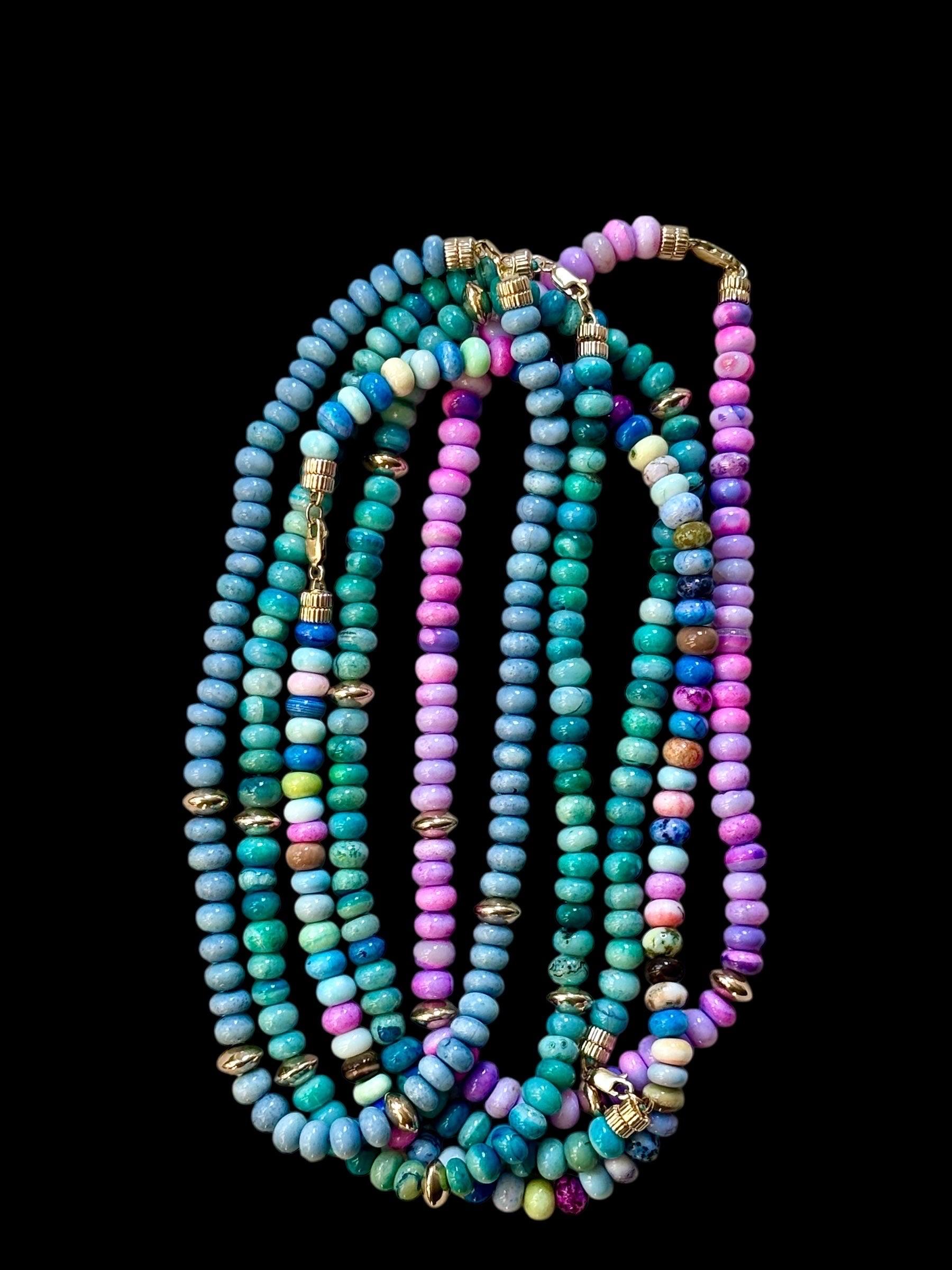 Blue Opal and 14k Gold Necklace For Sale 1