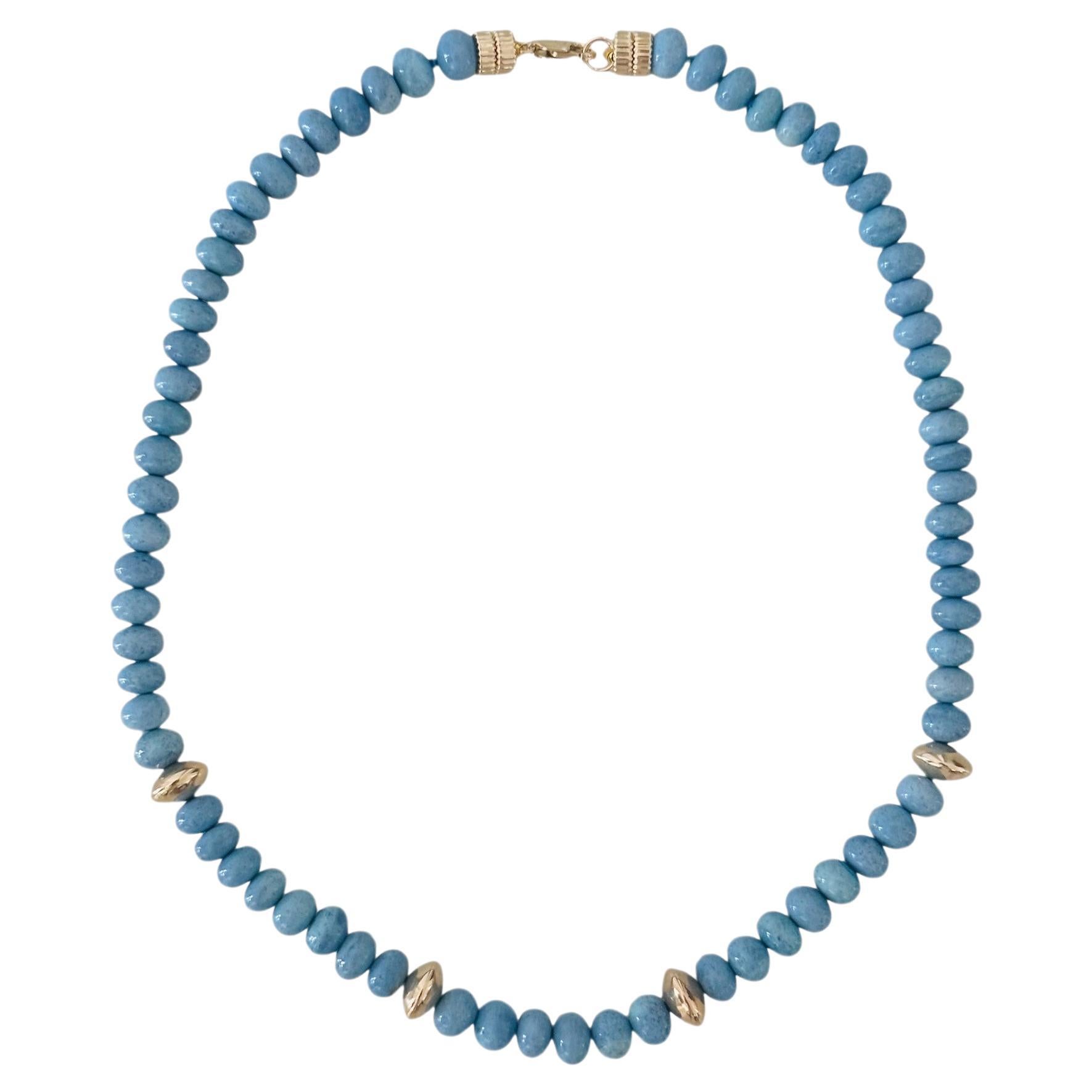 Blue Opal and 14k Gold Necklace For Sale