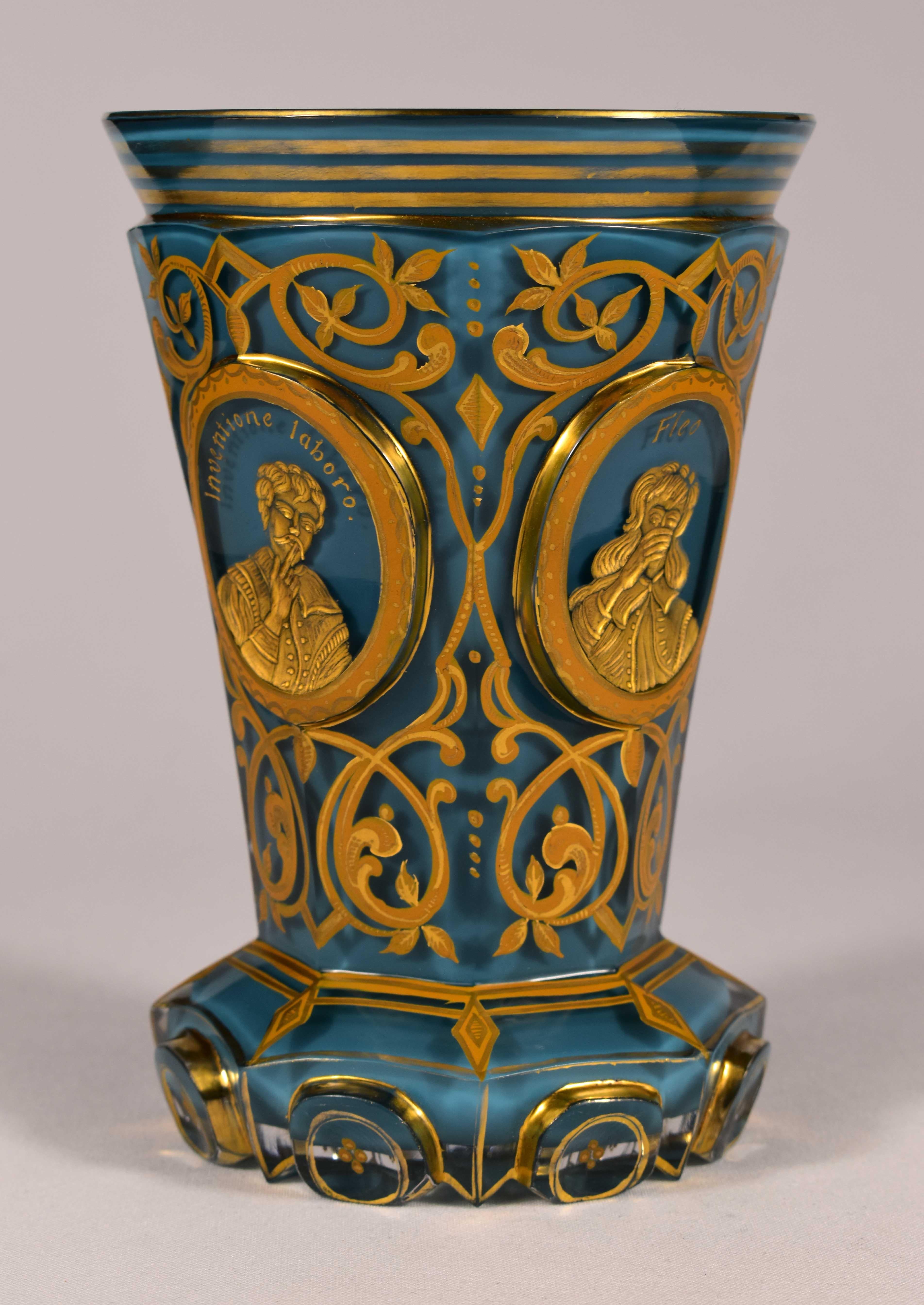 Blue Opal Goblet, Gilded Engraving, Secret Speech Symbolism, Freemasons