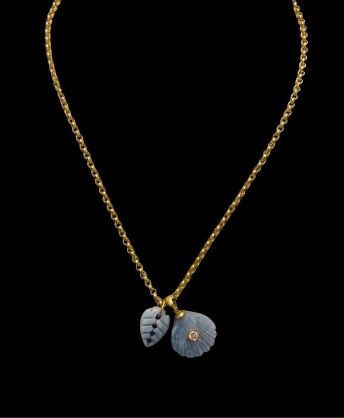 Mixed Cut BLUE OPAL NECKLACE with DIAMOND & BLUE SAPPHIRES, 14K GOLD For Sale