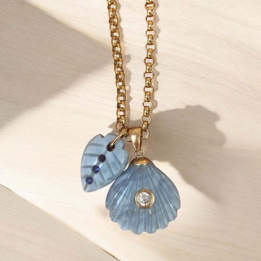 BLUE OPAL NECKLACE with DIAMOND & BLUE SAPPHIRES, 14K GOLD In New Condition For Sale In New York, NY