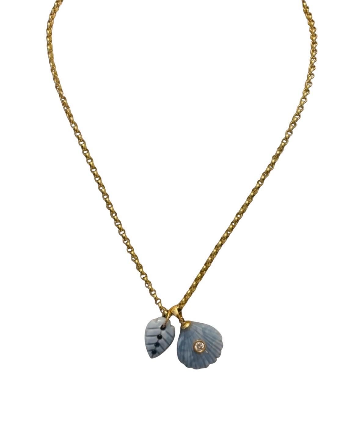 Women's or Men's BLUE OPAL NECKLACE with DIAMOND & BLUE SAPPHIRES, 14K GOLD For Sale