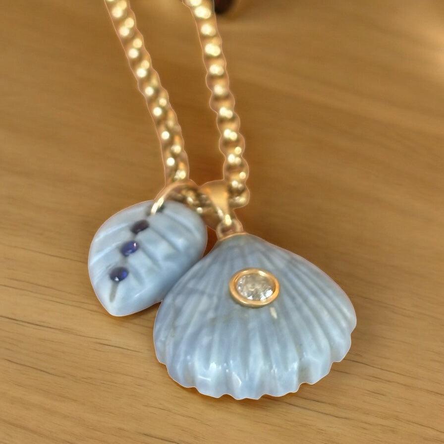 BLUE OPAL NECKLACE with DIAMOND & BLUE SAPPHIRES, 14K GOLD For Sale 1