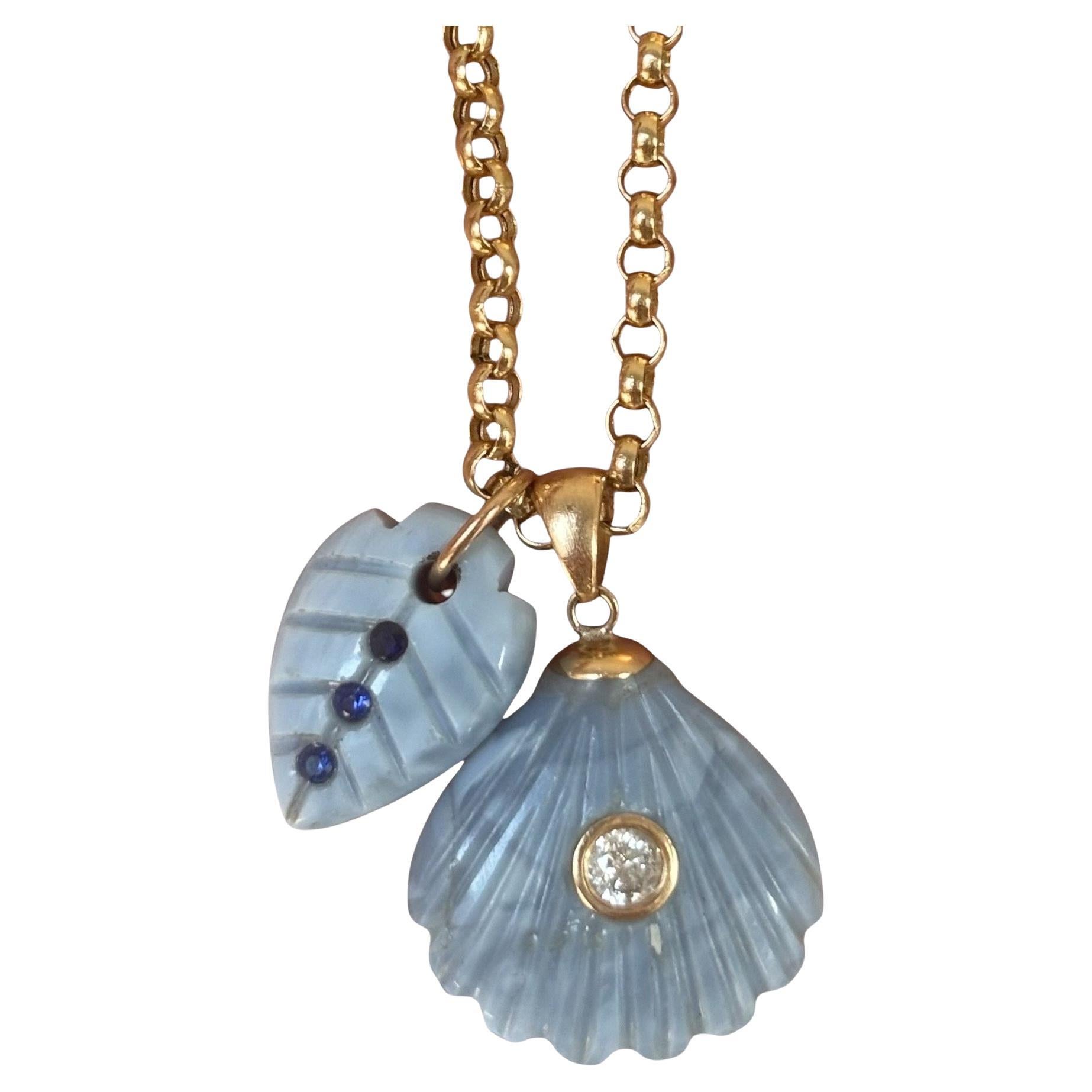 BLUE OPAL NECKLACE with DIAMOND & BLUE SAPPHIRES, 14K GOLD