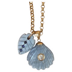 BLUE OPAL NECKLACE with DIAMOND & BLUE SAPPHIRES, 14K GOLD