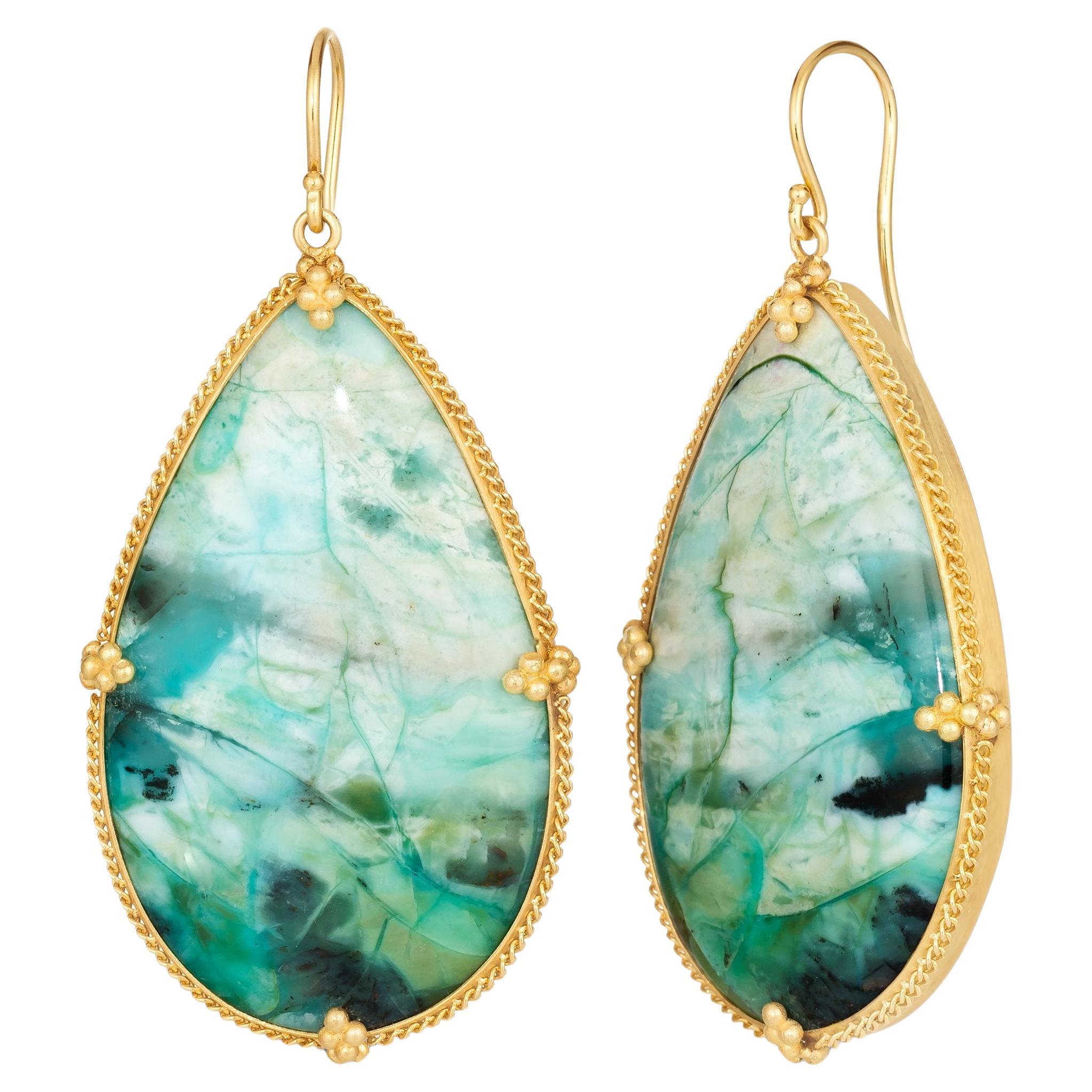 Blue Opal Petrified Wood Earrings For Sale
