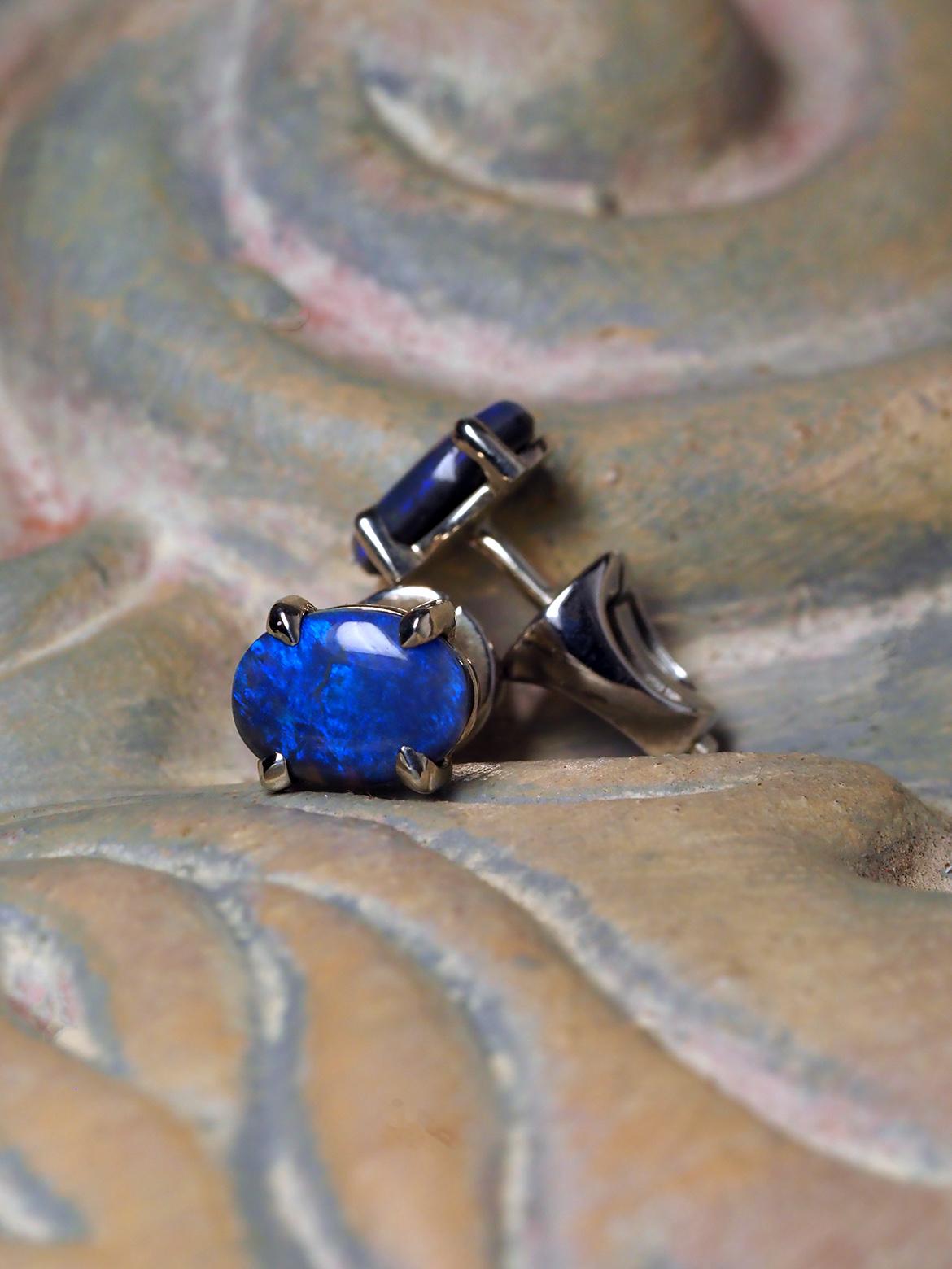 Boucles d'oreilles argent Opale bleue Opale naturelle d'Australie Pierre précieuse de 2,6 carats Cadeau d'épouse Neuf - En vente à Berlin, DE