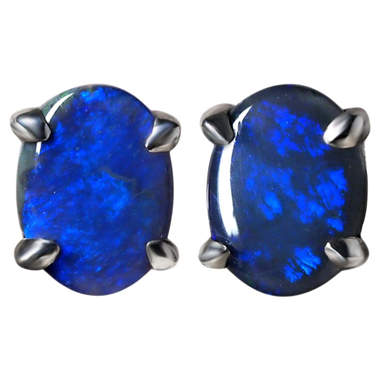 Boucles d'oreilles argent Opale bleue Opale naturelle d'Australie Pierre précieuse de 2,6 carats Cadeau d'épouse