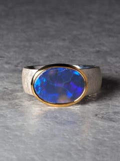 Blue Opal Silver Ring 3ct Australian opal
