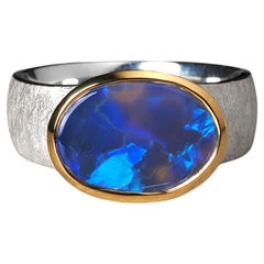 Blue Opal Silver Ring 3ct Australian opal