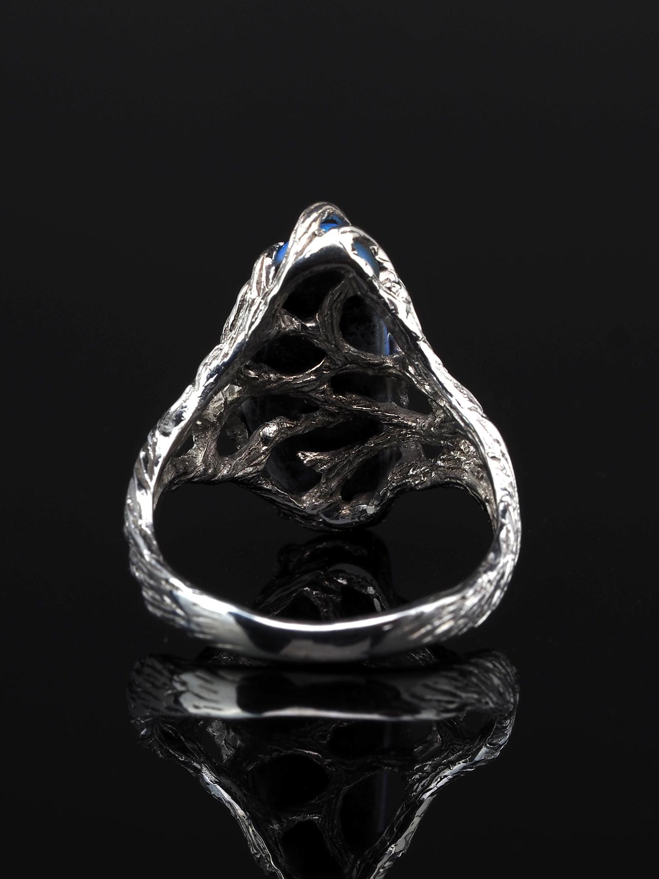 Blue Opal Silver Ring Milky Way Natural Australain Gemstone Unisex Jewelry 6
