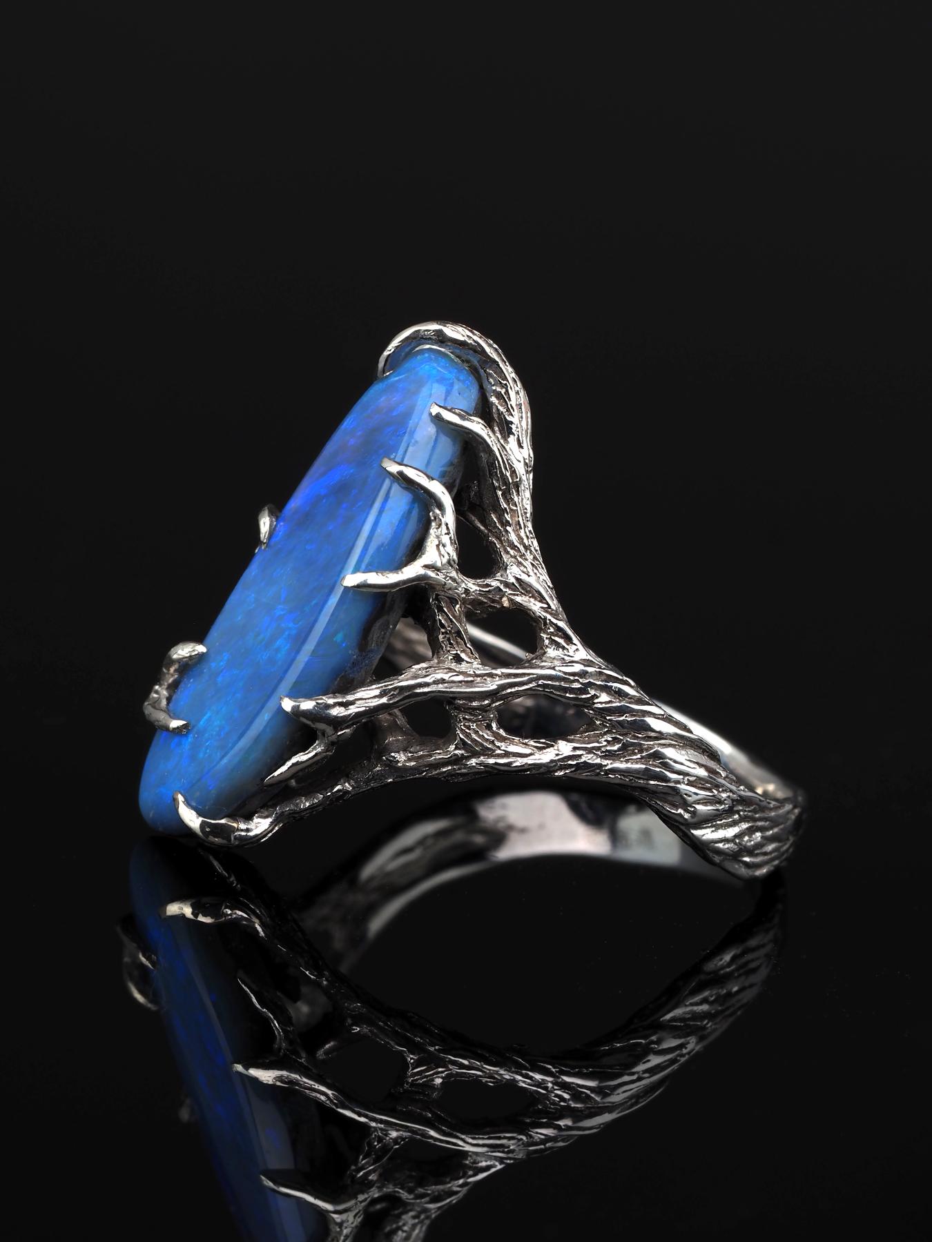 Blue Opal Silver Ring Milky Way Natural Australain Gemstone Unisex Jewelry 5
