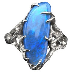 Blauer Opal Silber Ring Milchstraße Natürlicher Australischer Edelstein Unisex-Schmuck
