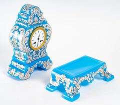 Blue Opaline Clock and Its Base, 19th Century