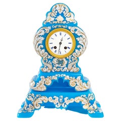 Antique Blue Opaline Clock and Its Base, 19th Century