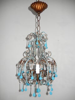 Blue Opaline Drops Beaded Chandelier, circa 1920