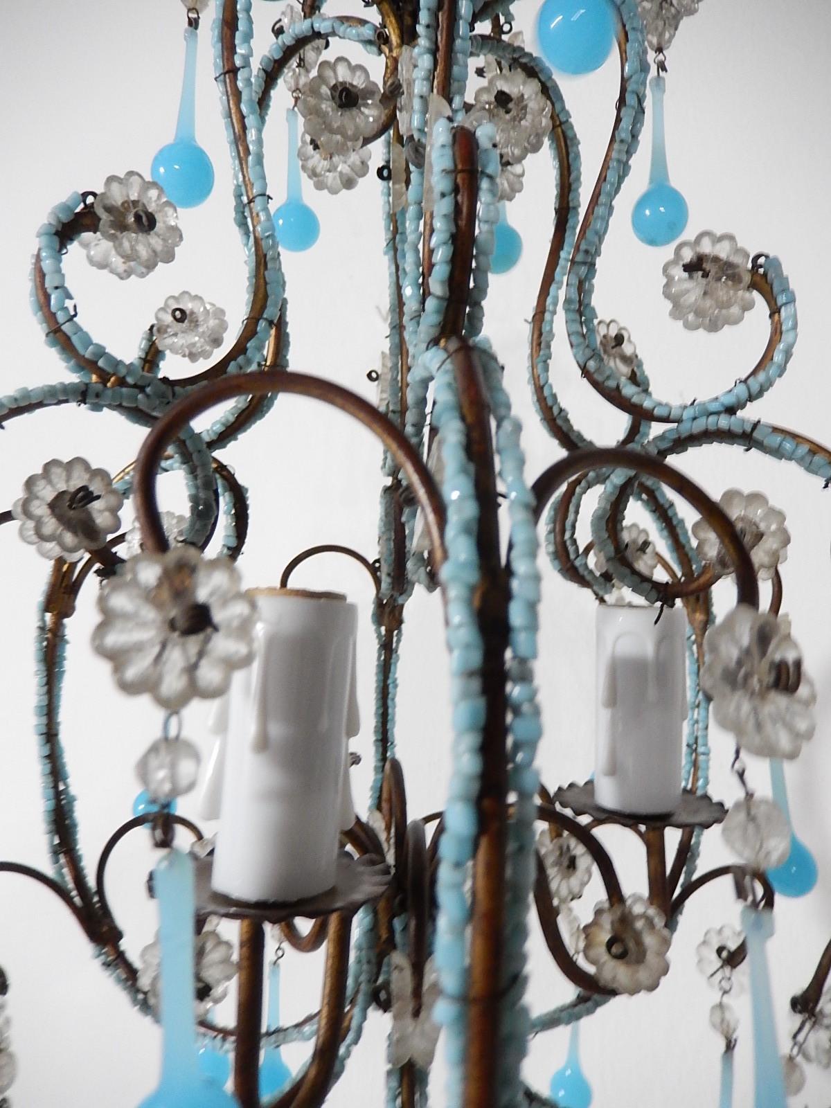Blue Opaline Drops Beaded Chandelier, circa 1920 In Good Condition For Sale In Modena (MO), Modena (Mo)