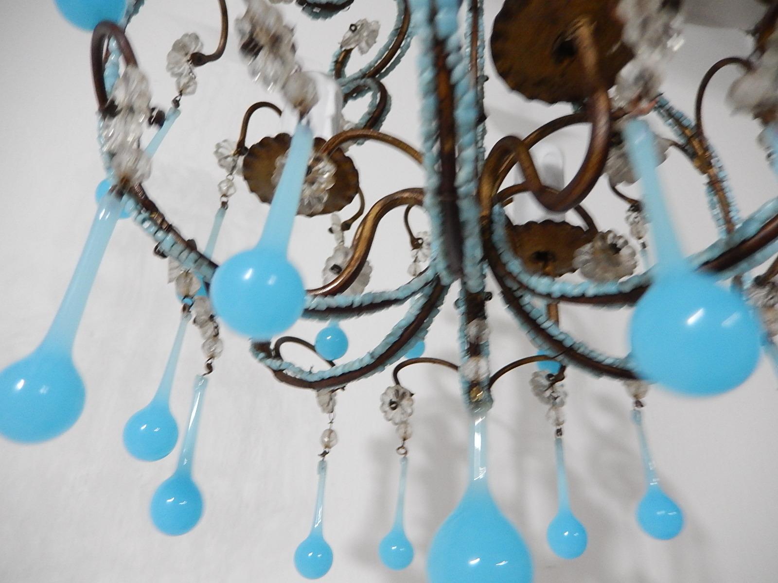 Blue Opaline Drops Beaded Chandelier, circa 1920 For Sale 2