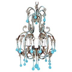 Antique Blue Opaline Drops Beaded Chandelier, circa 1920